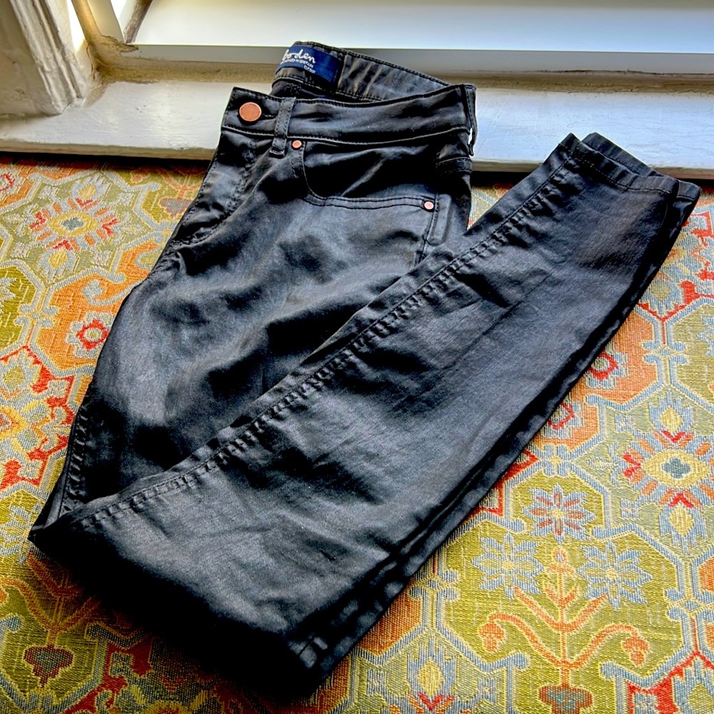 Boden black waxed cotton skinny jeans